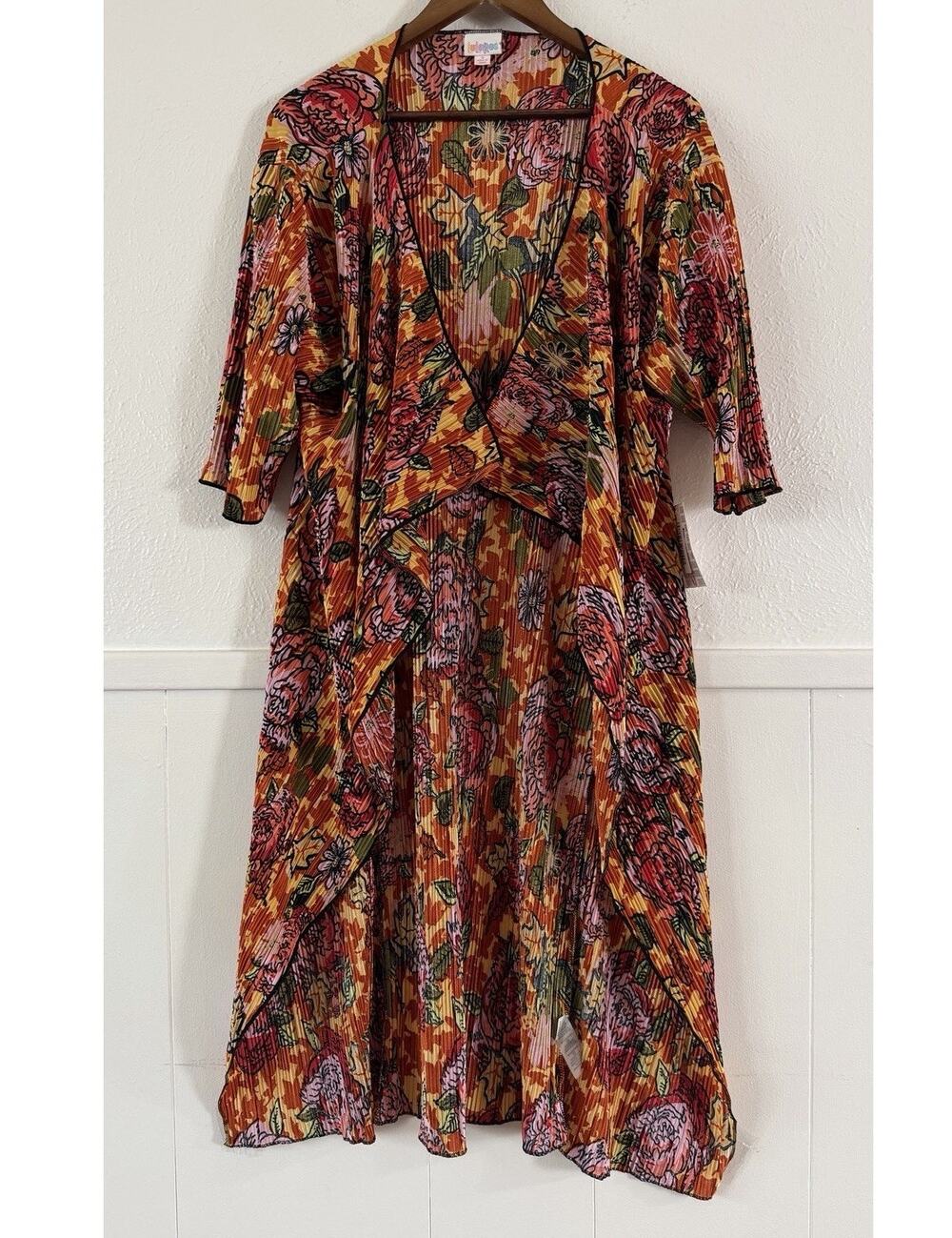 LuLaRoe SHIRLEY Pleated Crinkle Floral Kimono Duster Multi Color Size S